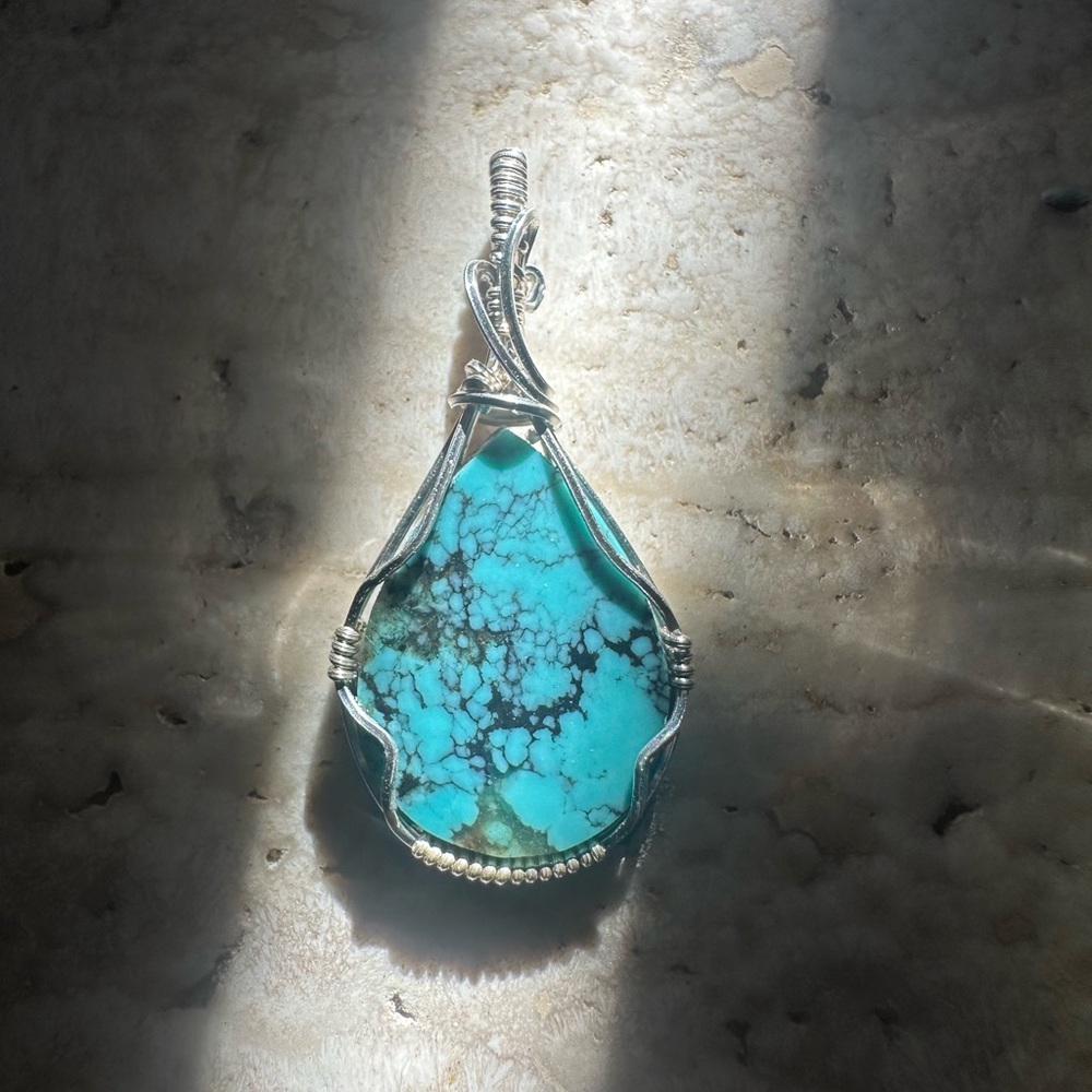 Sterling Silver Natural Turquoise Necklace Pendant